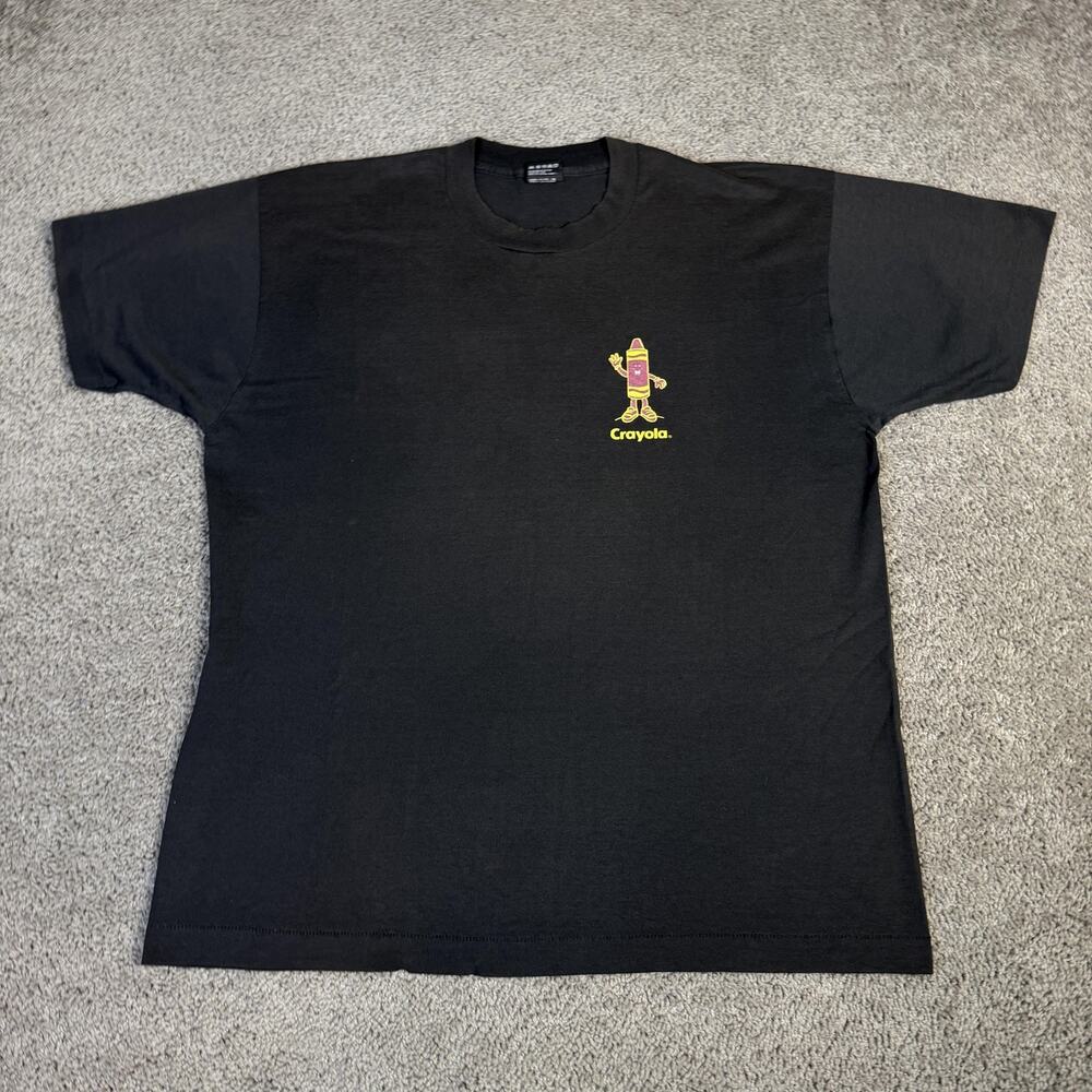 Vintage 90s Crayola Shirt Mens XL Black Crayon Graphic Crew Neck Single Stitch - Picture 2 of 11